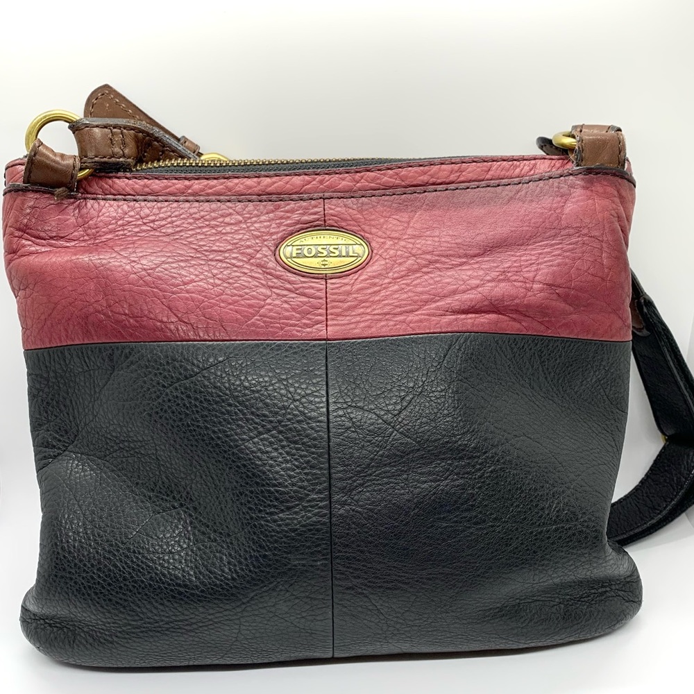 Vintage Fossil Black Burgundy Explorer Leather Patchwork Crossbody Bag - Picture 10 of 16